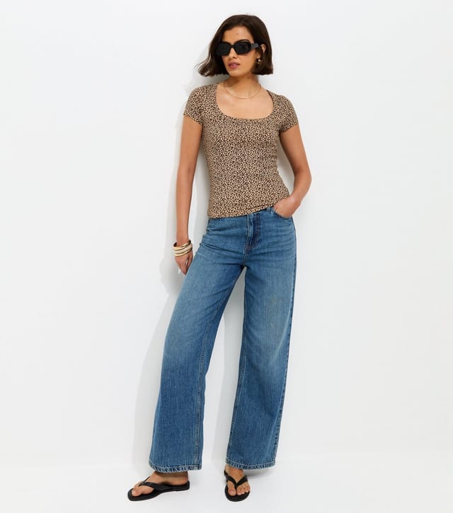 New Look Women's Brown Leopard Print Square Neck T-Shirt New Look - 3