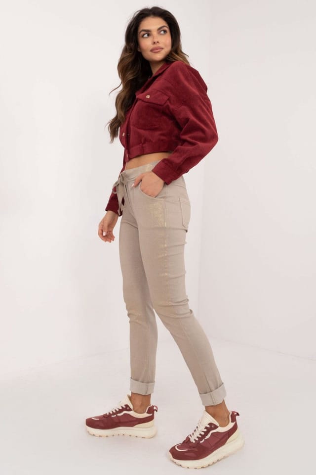 Love Lace Love Lace Women's Glossy Tapered Trouser with Tie in Beige - 2