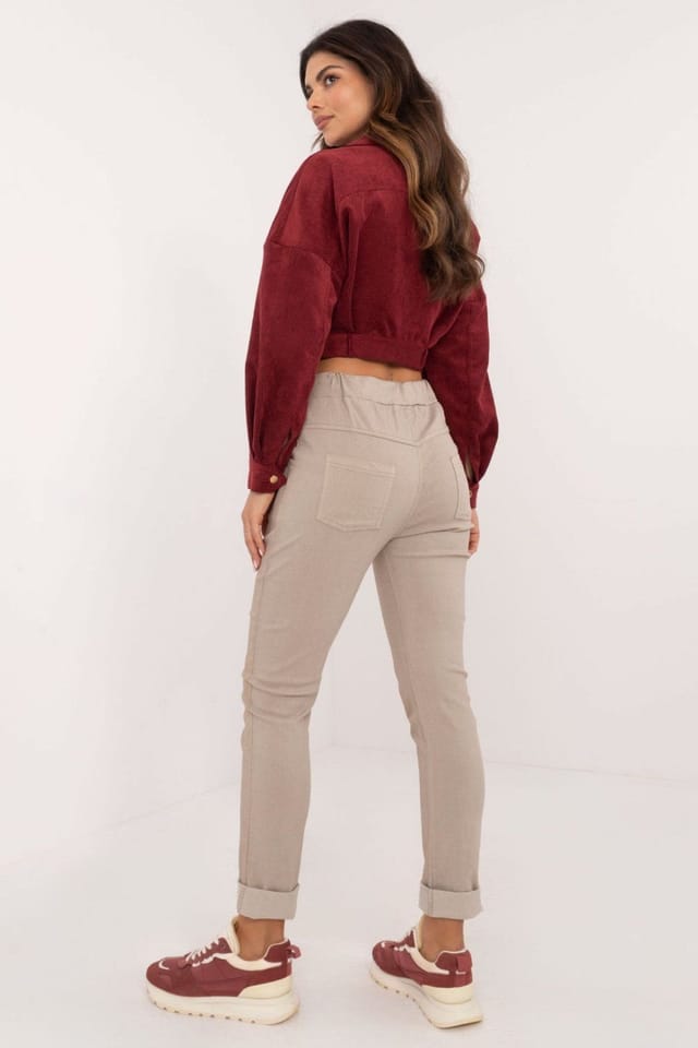Love Lace Love Lace Women's Glossy Tapered Trouser with Tie in Beige - 3