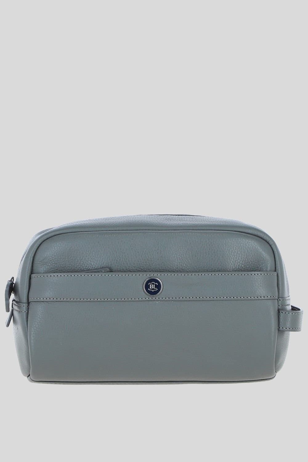 Brampton London Brampton London Men's 'Aqualuxe' Real Leather Wash Bag in Grey