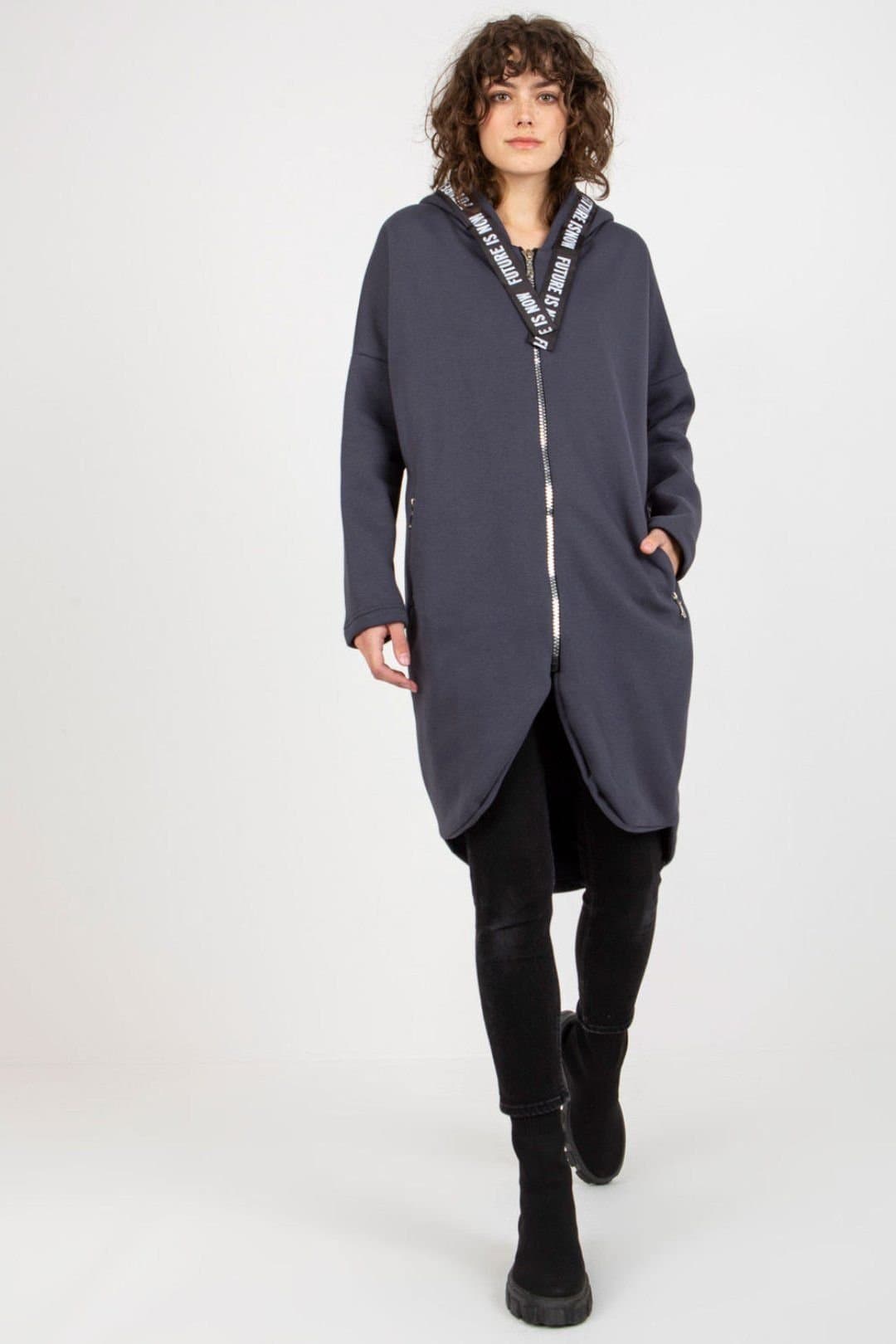 Love Lace Love Lace Women's Zip Front Hooded Extended Sweatshirt in Grey