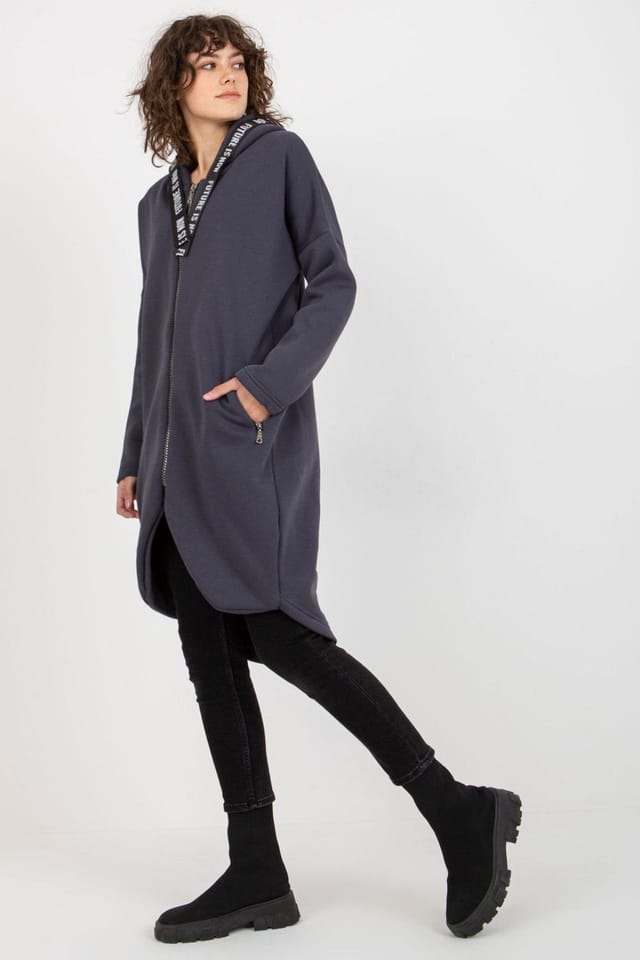 Love Lace Love Lace Women's Zip Front Hooded Extended Sweatshirt in Grey - 3