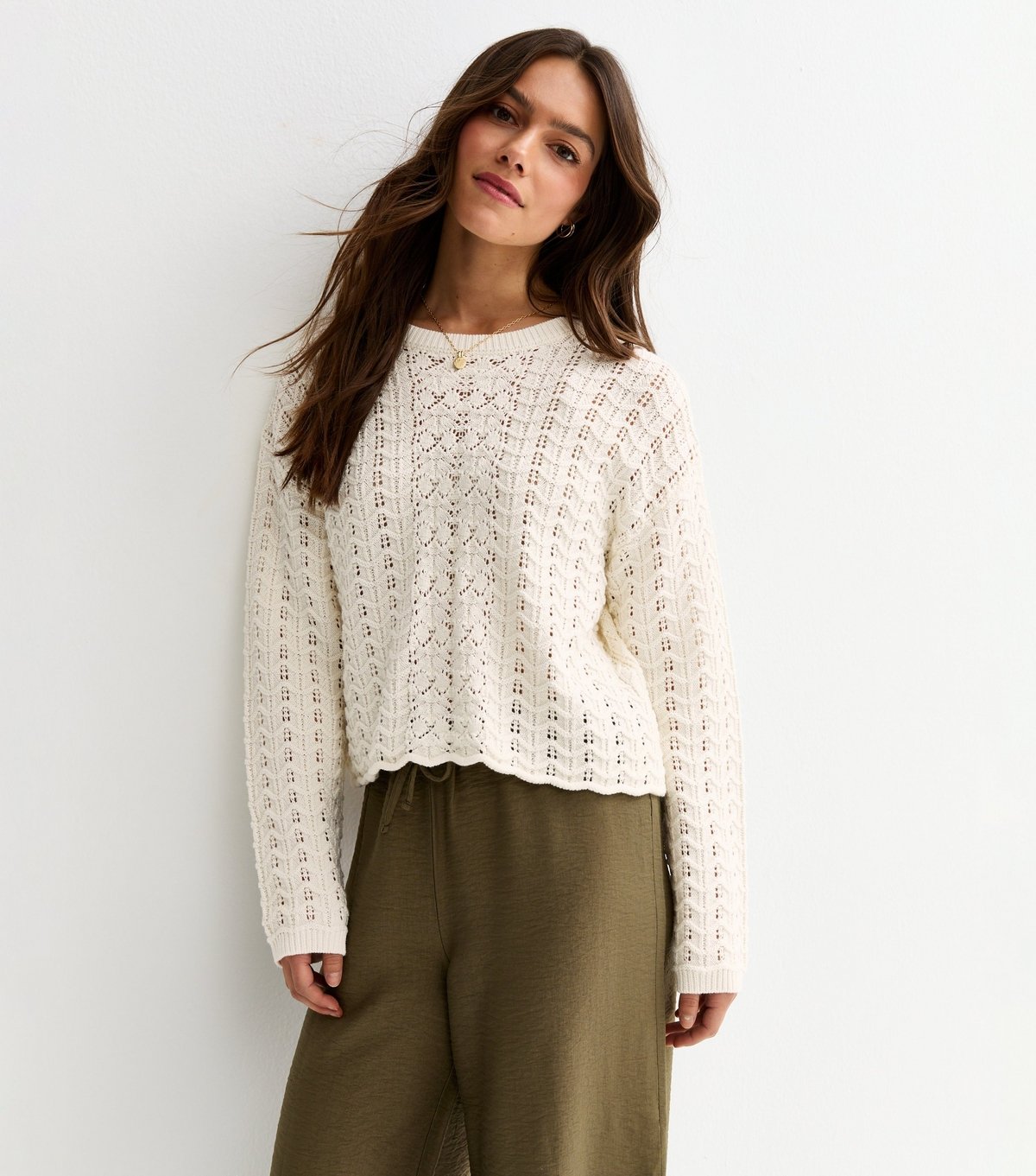 New Look Women's Petite Cotton Rich Cream Stitch Knit Jumper New Look - 2