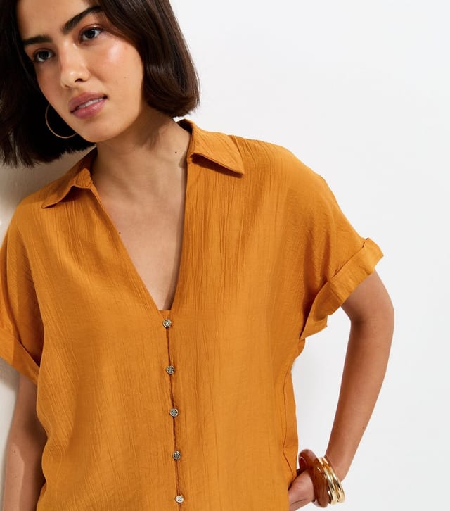 New Look Women's Dark Yellow Crinkled Short Sleeve Shirt New Look - 2