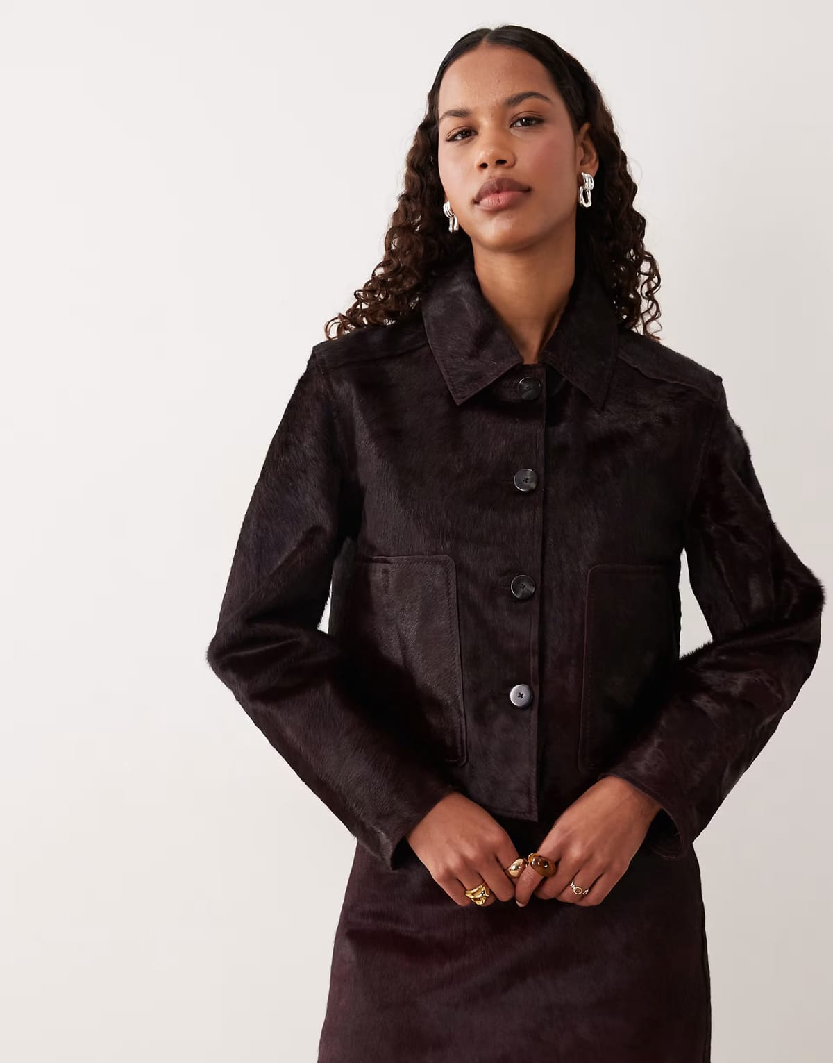 ASOS Mango 100% leather jacket co-ord in burgundy - 1
