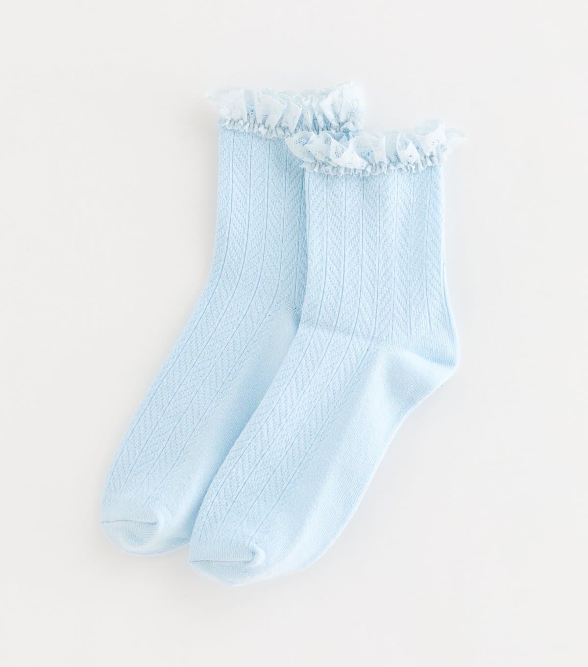 New Look Light Blue Cable Frill Trim Socks New Look