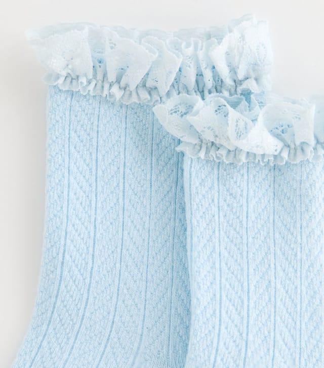 New Look Light Blue Cable Frill Trim Socks New Look - 2