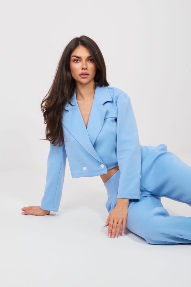 Love Lace Love Lace Women's Elegant Short Jacket & Tapered Trouser Set in Blue - 2
