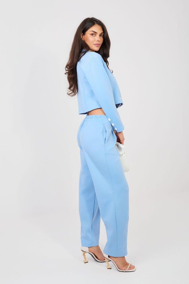 Love Lace Love Lace Women's Elegant Short Jacket & Tapered Trouser Set in Blue - 3