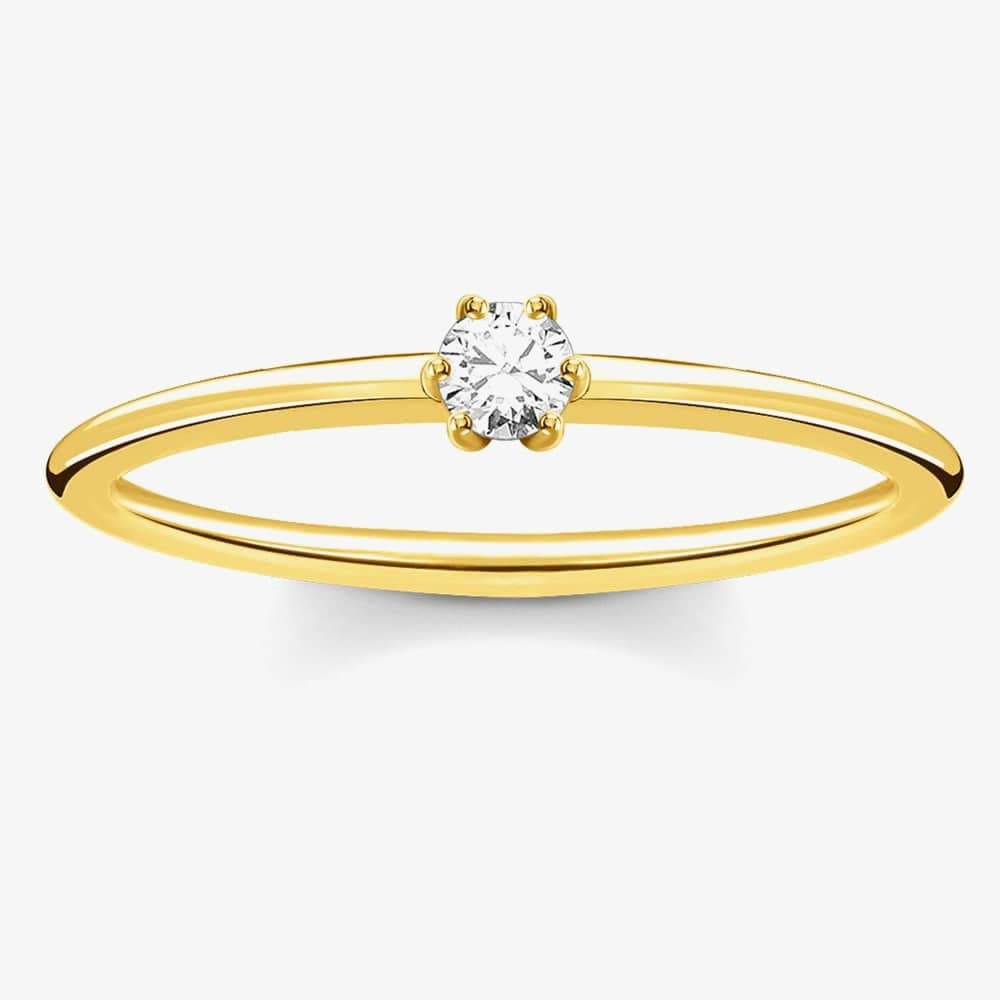 Thomas Sabo THOMAS SABO Women's Gold Plated Small Six Claw Cubic Zirconia Ring TR2312-414-14-56