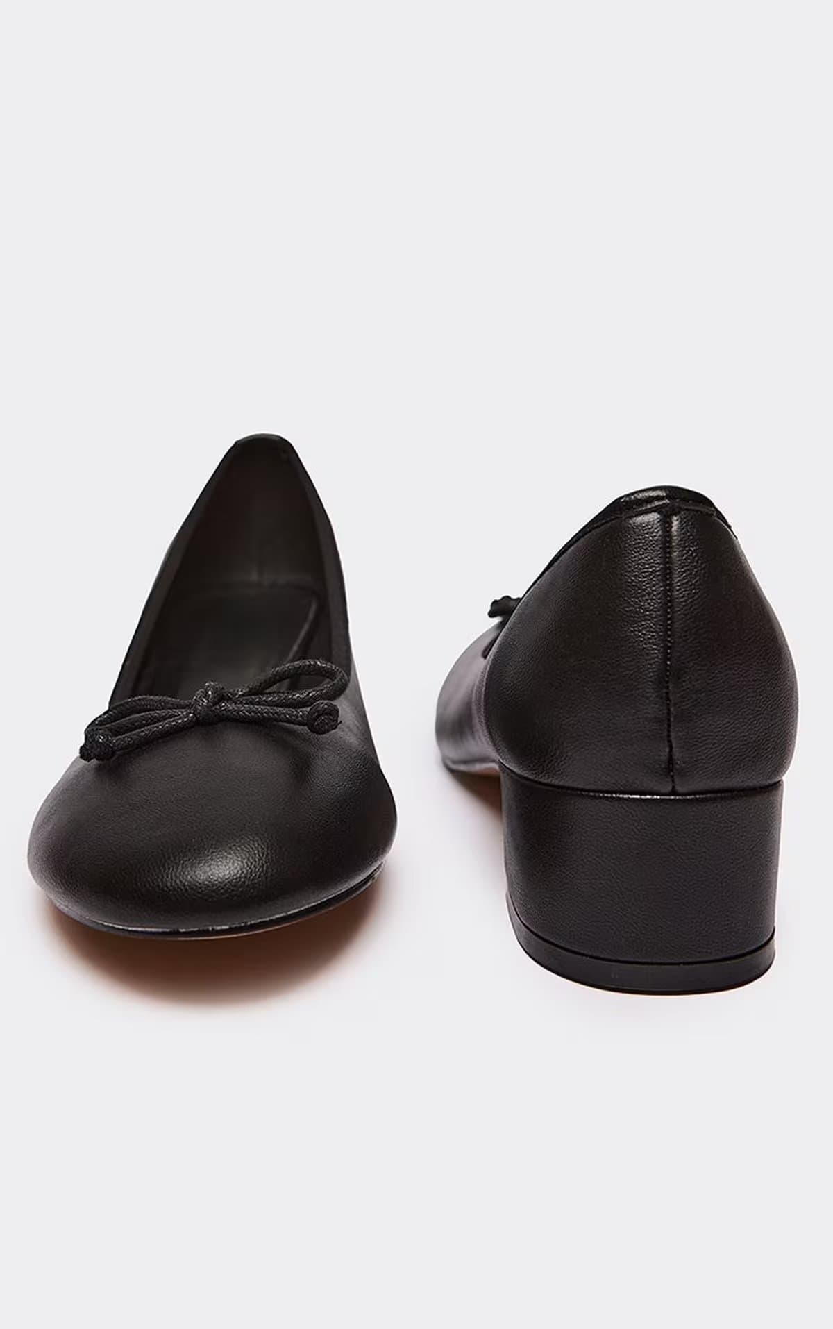 EGO Borah Block Heel Bow Detail Pump In Black Faux Leather, Women's Size UK 3