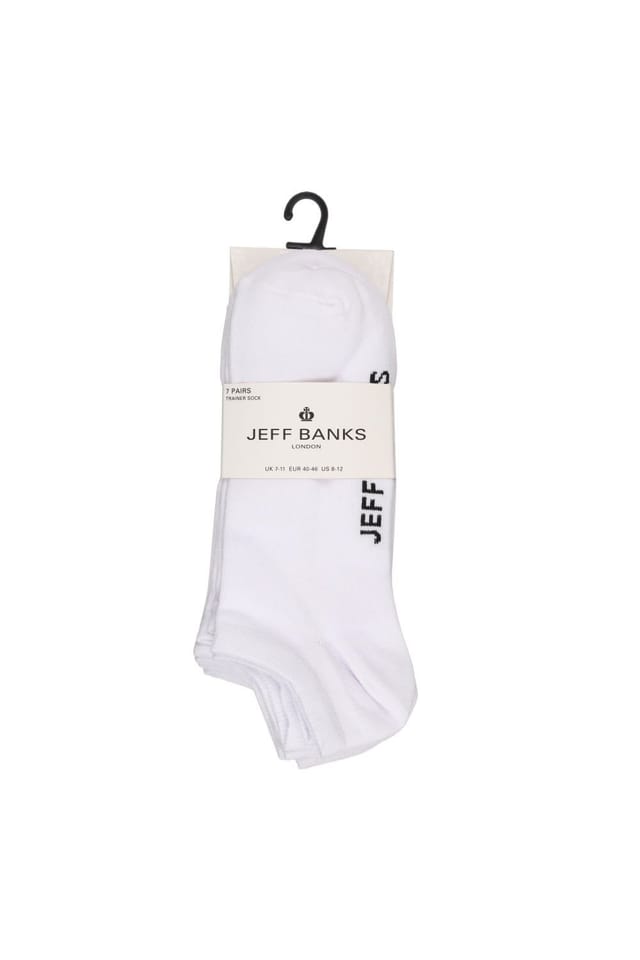 Jeff Banks Jeff Banks Men's Mens 7 Pair Plain Cotton Trainer Socks in White - 2