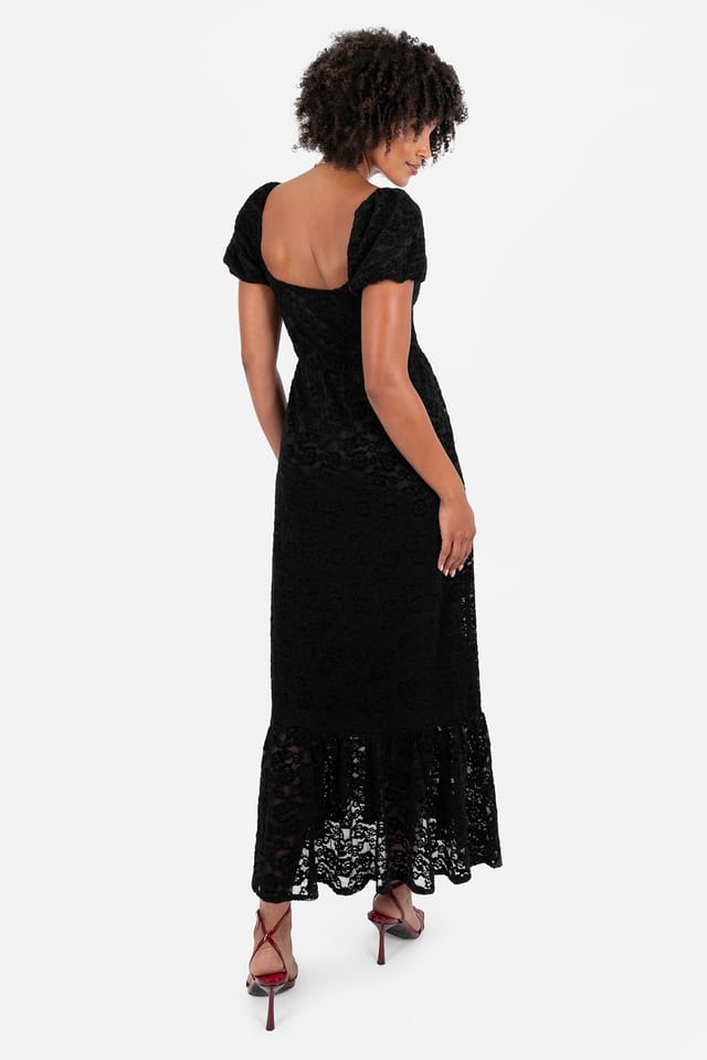 Lovedrobe Lovedrobe Women's Floral Velvet Lace Square Neck Midaxi Dress in Black - 2