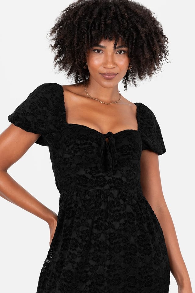 Lovedrobe Lovedrobe Women's Floral Velvet Lace Square Neck Midaxi Dress in Black - 3
