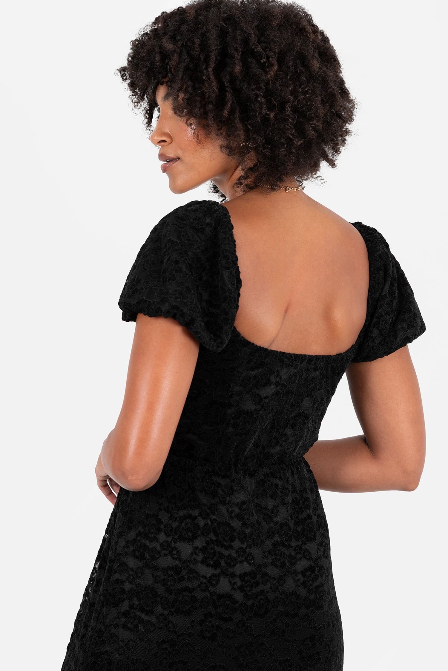 Lovedrobe Lovedrobe Women's Floral Velvet Lace Square Neck Midaxi Dress in Black - 4