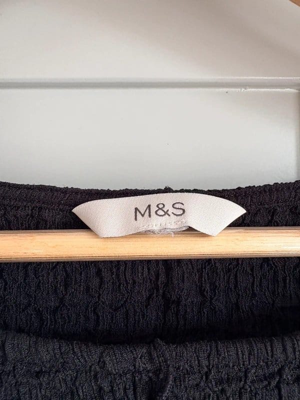 Marks & Spencer M&S Black Textured Long Sleeve Stretch Top UK 20 | Crinkle - 1