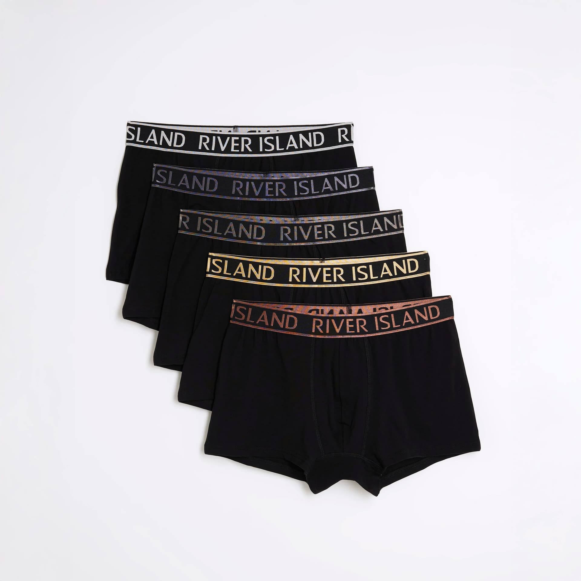 River Island Mens River Island Black Metallic Ri Pack Of 5 Trunks