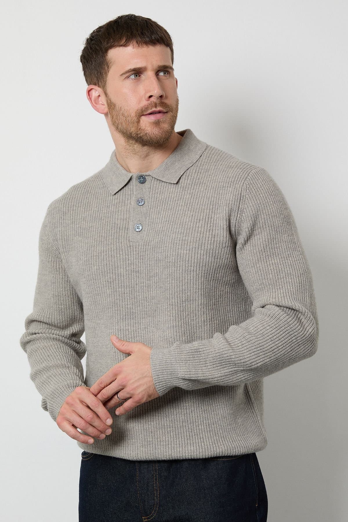 Burton Burton Men's Light Grey Ribbed Long Sleeve Polo