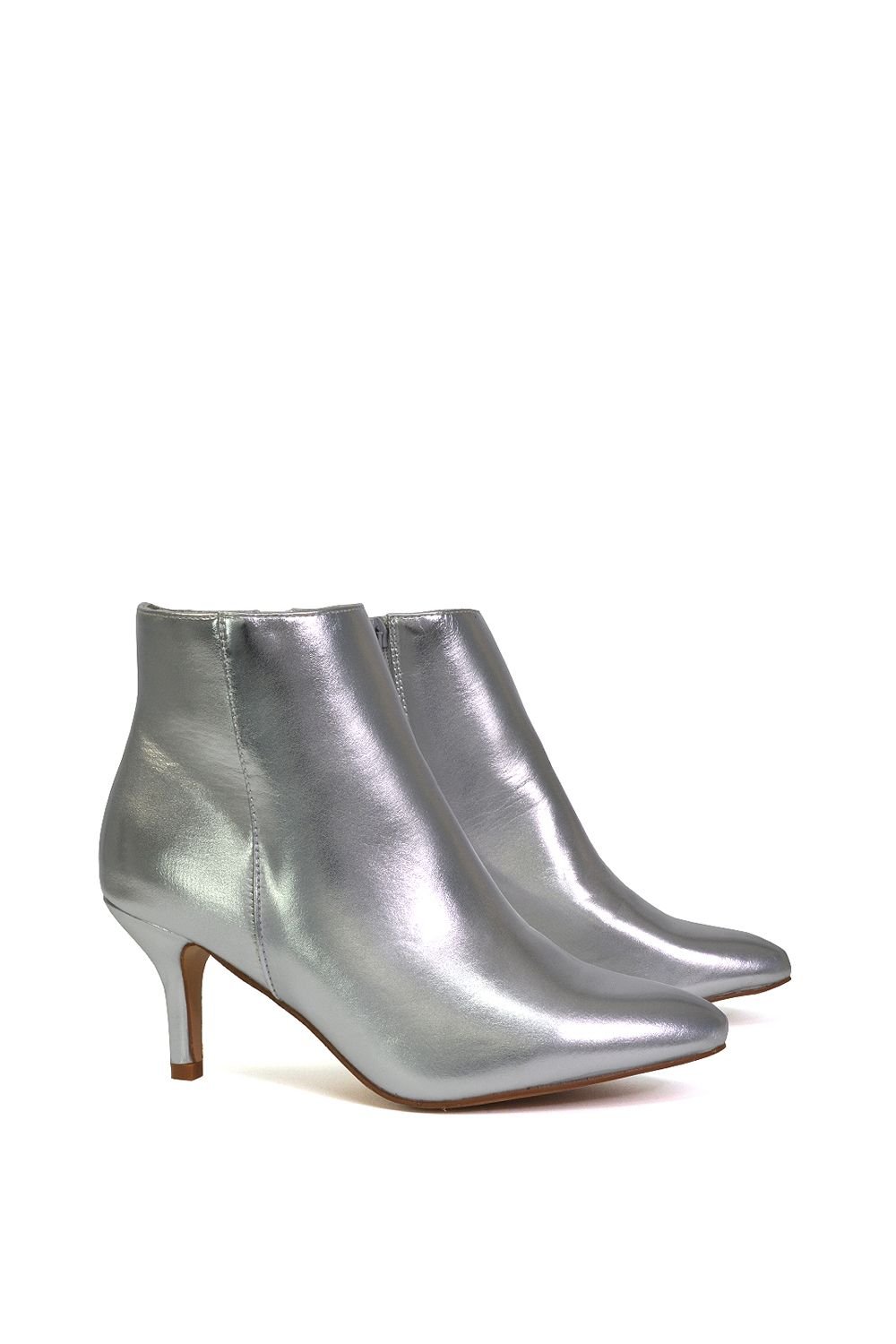 XY London XY London Women's 'Anastsia' Low Mid Kitten High Heel Stiletto Zip-Up Ankle Boots in Metallic Silver - 2