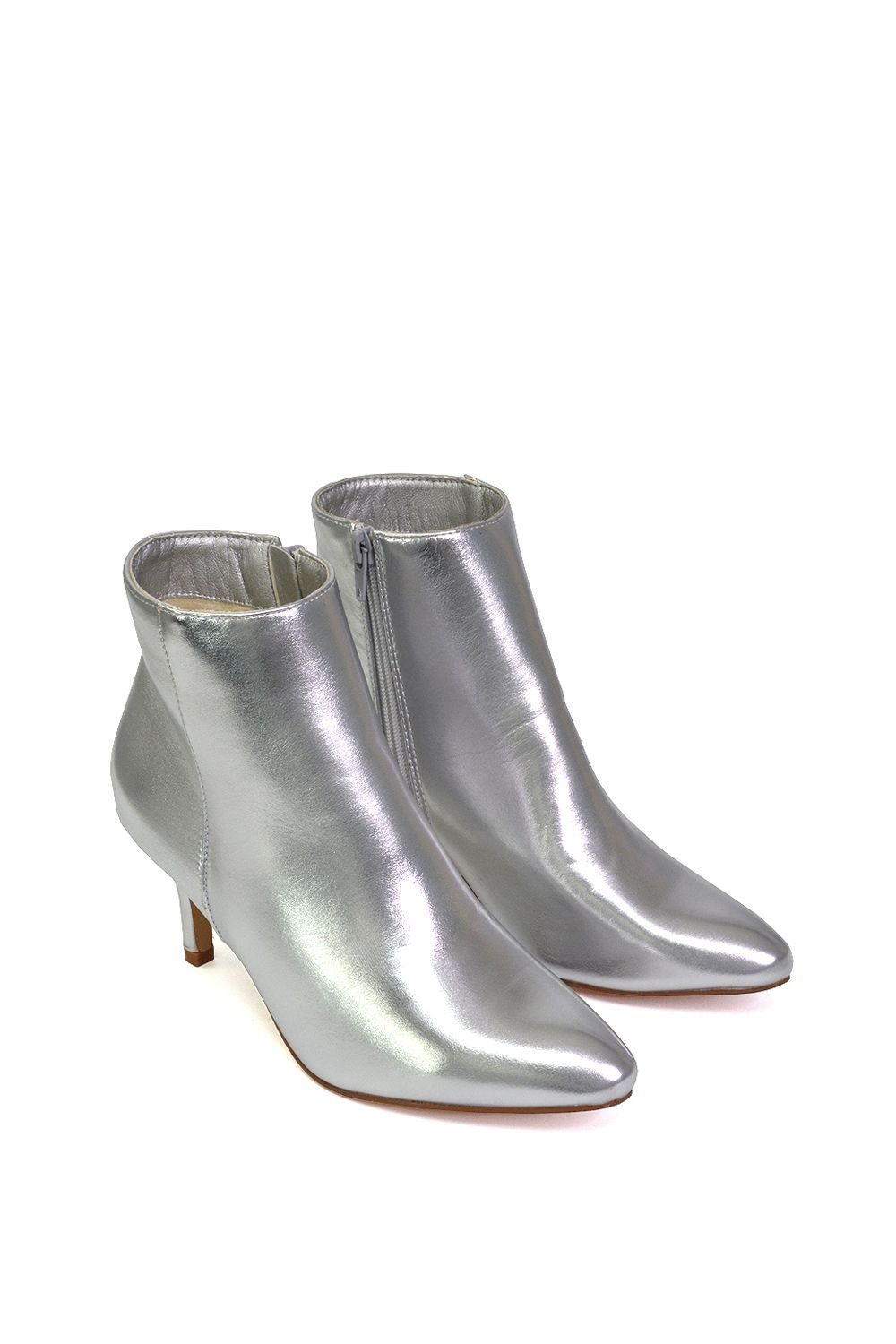 XY London XY London Women's 'Anastsia' Low Mid Kitten High Heel Stiletto Zip-Up Ankle Boots in Metallic Silver - 3