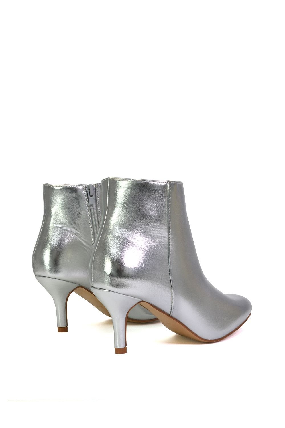 XY London XY London Women's 'Anastsia' Low Mid Kitten High Heel Stiletto Zip-Up Ankle Boots in Metallic Silver - 4