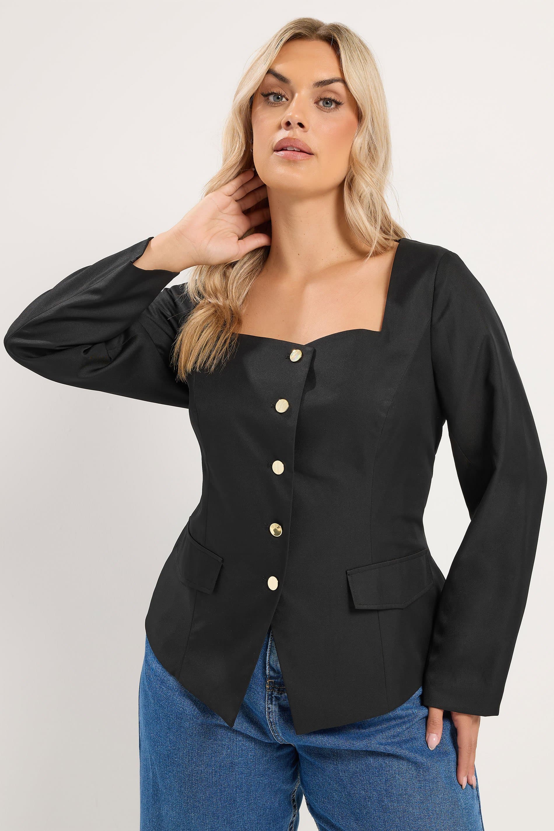 Yours Plus Size Black Sweetheart Neckline Blazer