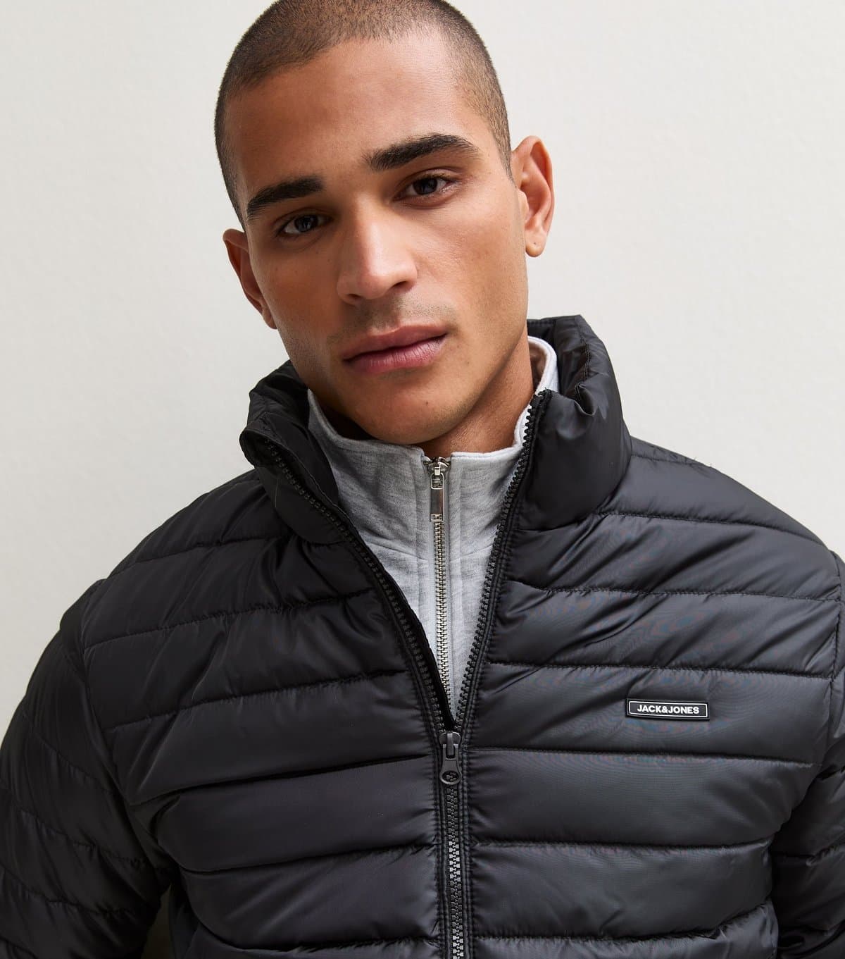 jack & jones Men's Black Logo Patch Padded Jacket Jack & Jones New Look