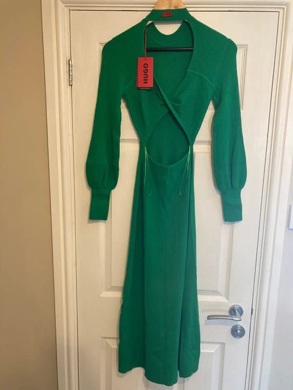 Hugo Boss HUGO Boss Slopenny Green Ribbed Cut Out Knit Midi Dress XS BNWT
