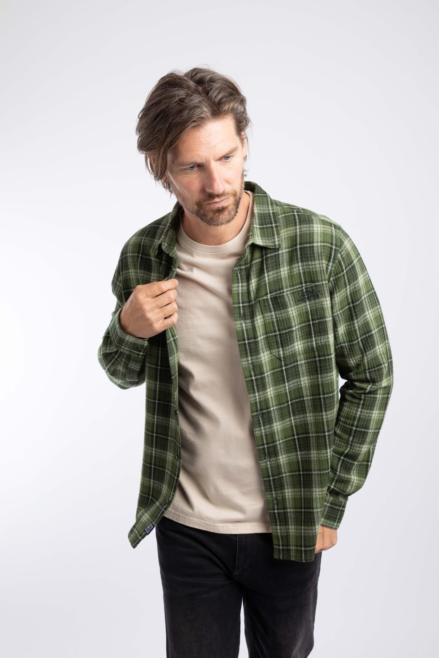 Weird Fish Weird Fish Men's Broxton Long Sleeve Herringbone Check Shirt in Pale Green