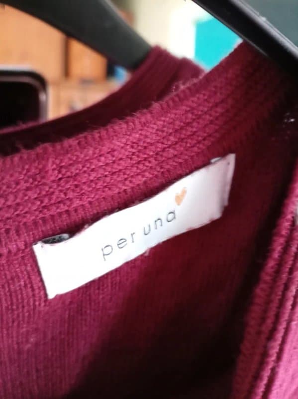 Per Una Ladies per una m&s size 14 Berry burgundy lace crochet sleeve knitted jumper