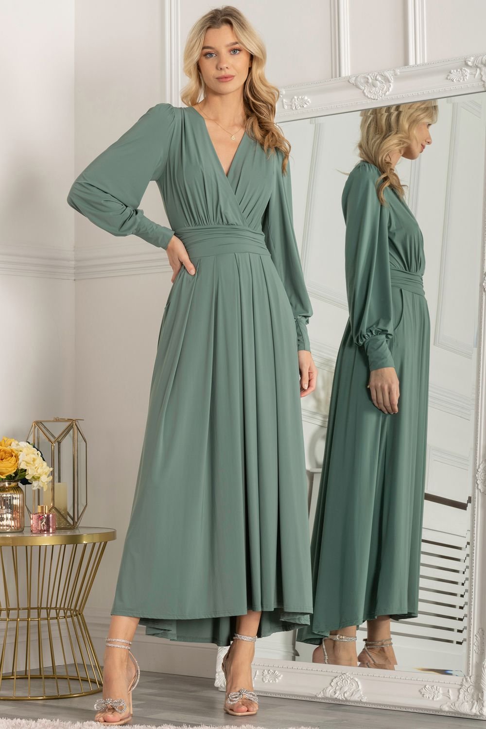 Jolie Moi Jolie Moi Women's Rashelle Jersey Long Sleeve Maxi Dress in Green - 3