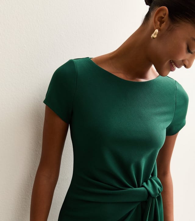 New Look Women's Dark Green Tie Front Short Sleeve Midi Dress New Look - 2