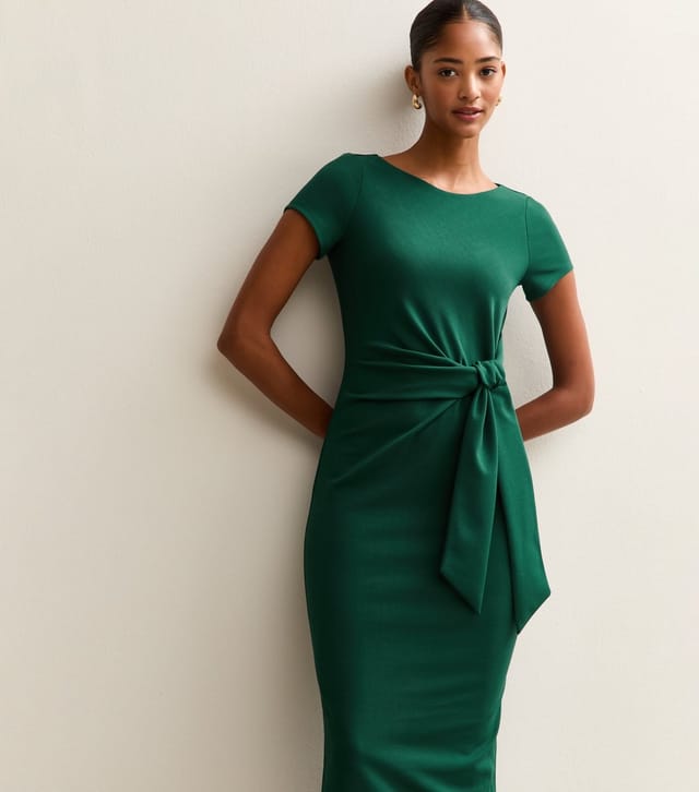 New Look Women's Dark Green Tie Front Short Sleeve Midi Dress New Look - 3