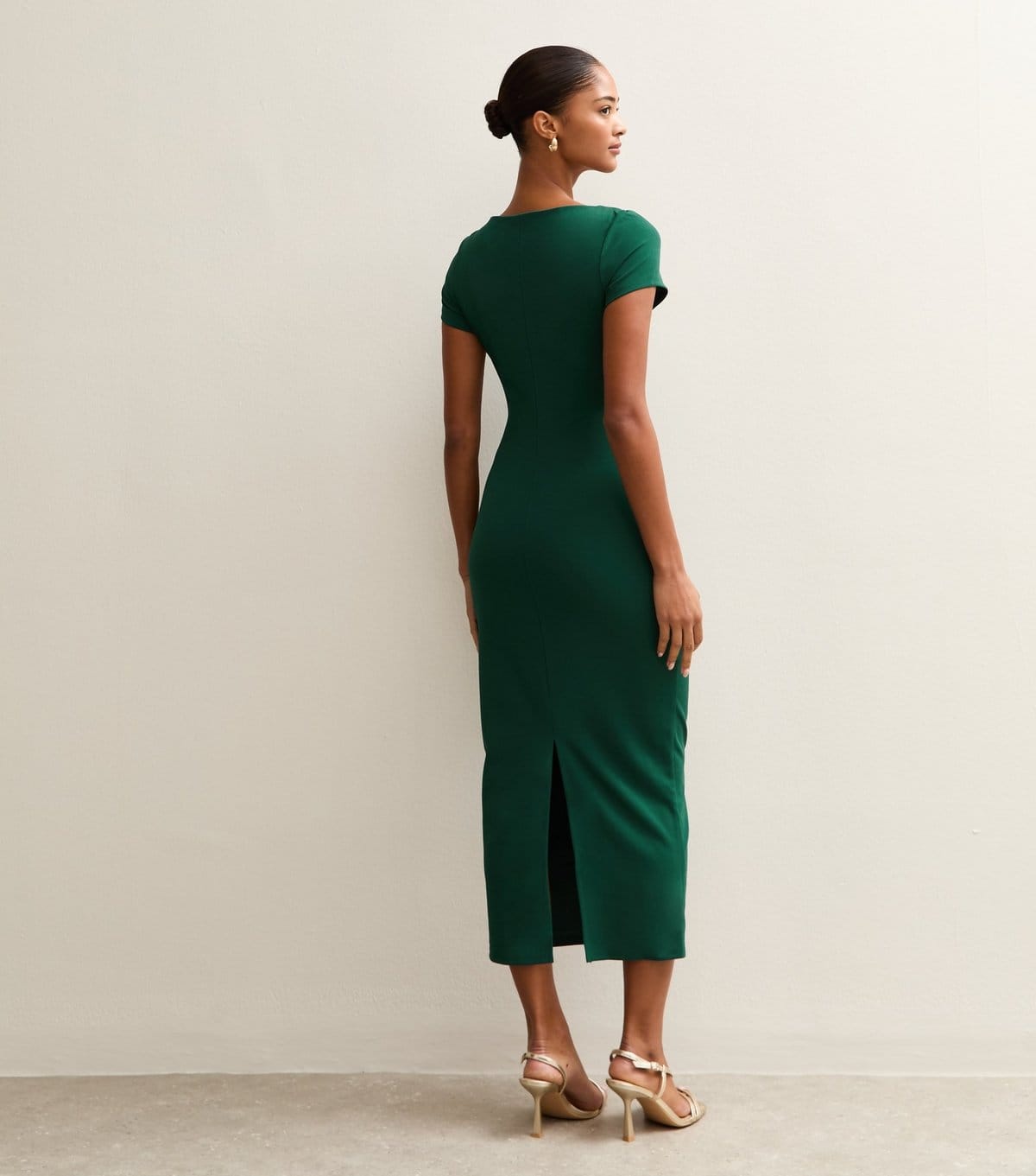 New Look Women's Dark Green Tie Front Short Sleeve Midi Dress New Look - 4