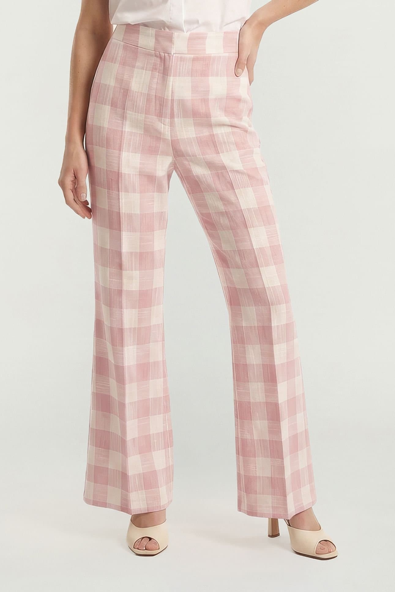Lily and Lionel Lily and Lionel Women's Zena Flared Check Trouser in Light Pink