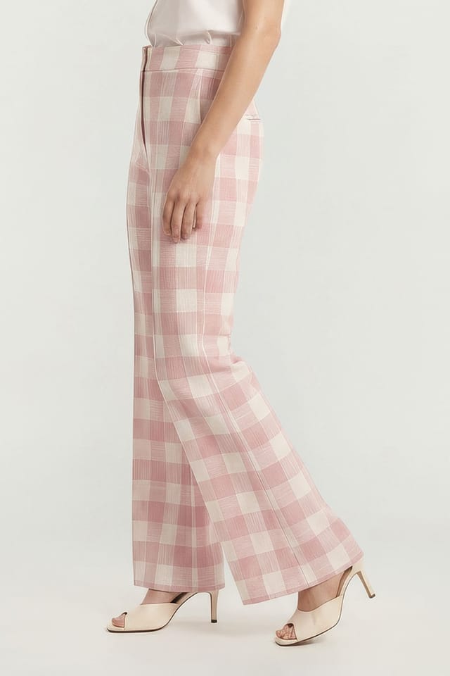 Lily and Lionel Lily and Lionel Women's Zena Flared Check Trouser in Light Pink - 2