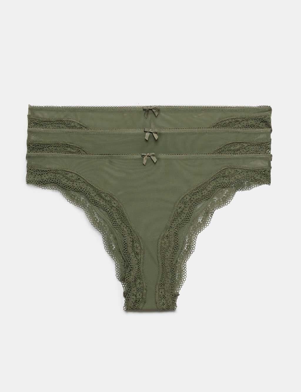 Marks & Spencer M&S 3 Pack Jasmine Mesh Brazilian Knickers Khaki