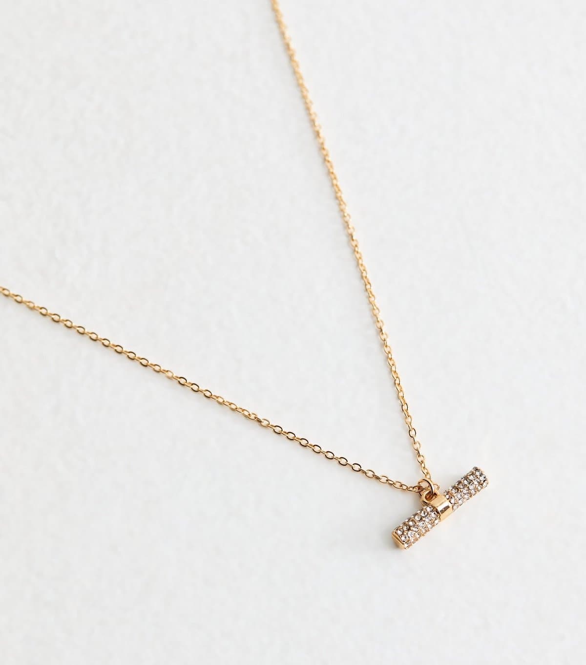 New Look Gold Tone Diamante T Bar Pendant Necklace New Look