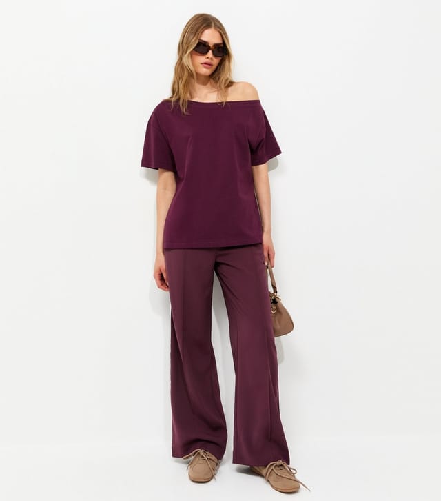 New Look Women's Dark Burgundy Pintuck Stripe Wide Leg Trousers New Look - 3