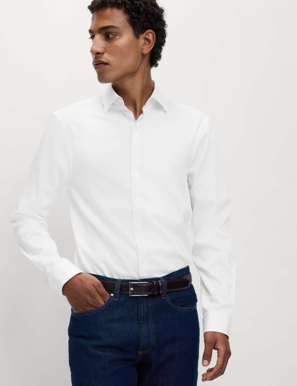 Marks & Spencer M&S Regular Fit Pure Cotton Stretch Shirt White