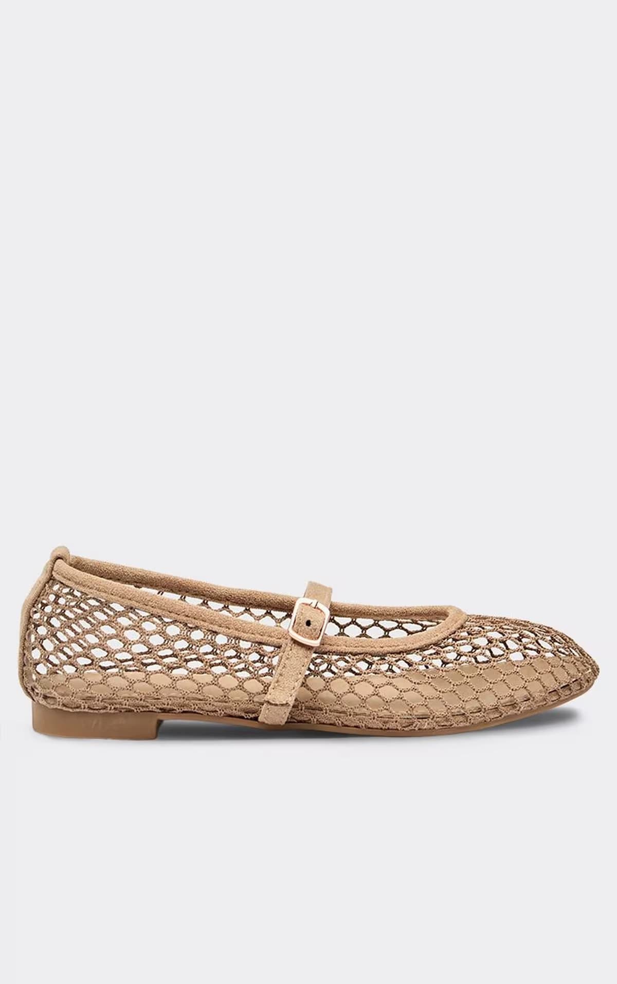 EGO Tullie Buckle Detail Flat Ballet Pump In Taupe Faux Suede, Women's Size UK 3