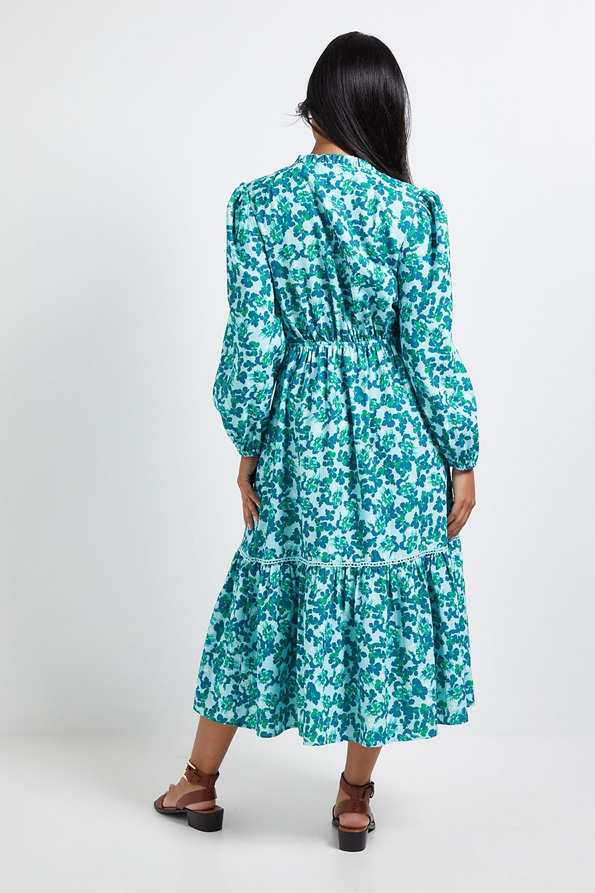 Wallis Wallis Women's Petite Floral Waffle Button Midi Dress in Green - 3