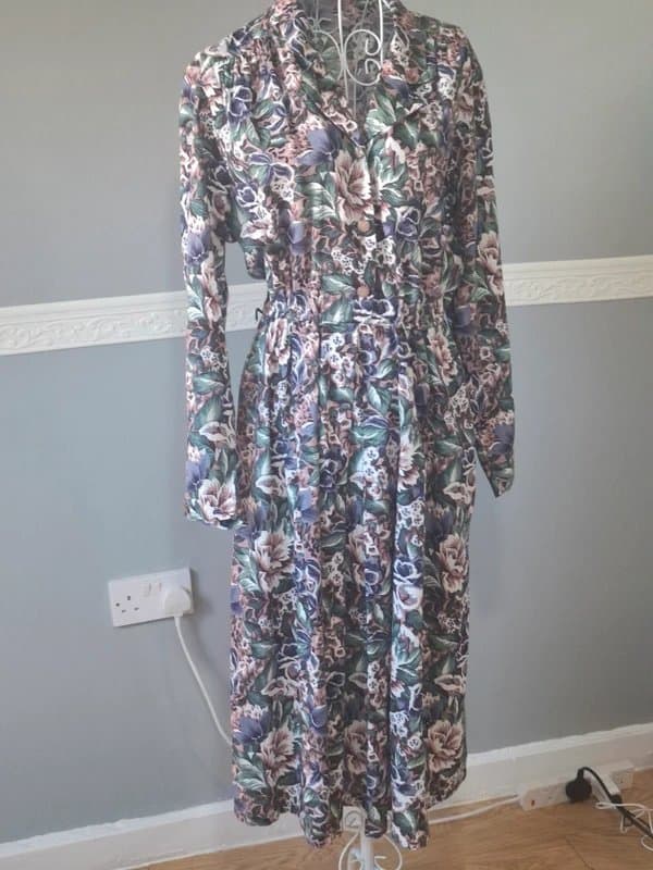 Eastex Vintage Eastex Floral Midi Shirt Dress | Size UK 14 | Long Sleeve | Made in UK