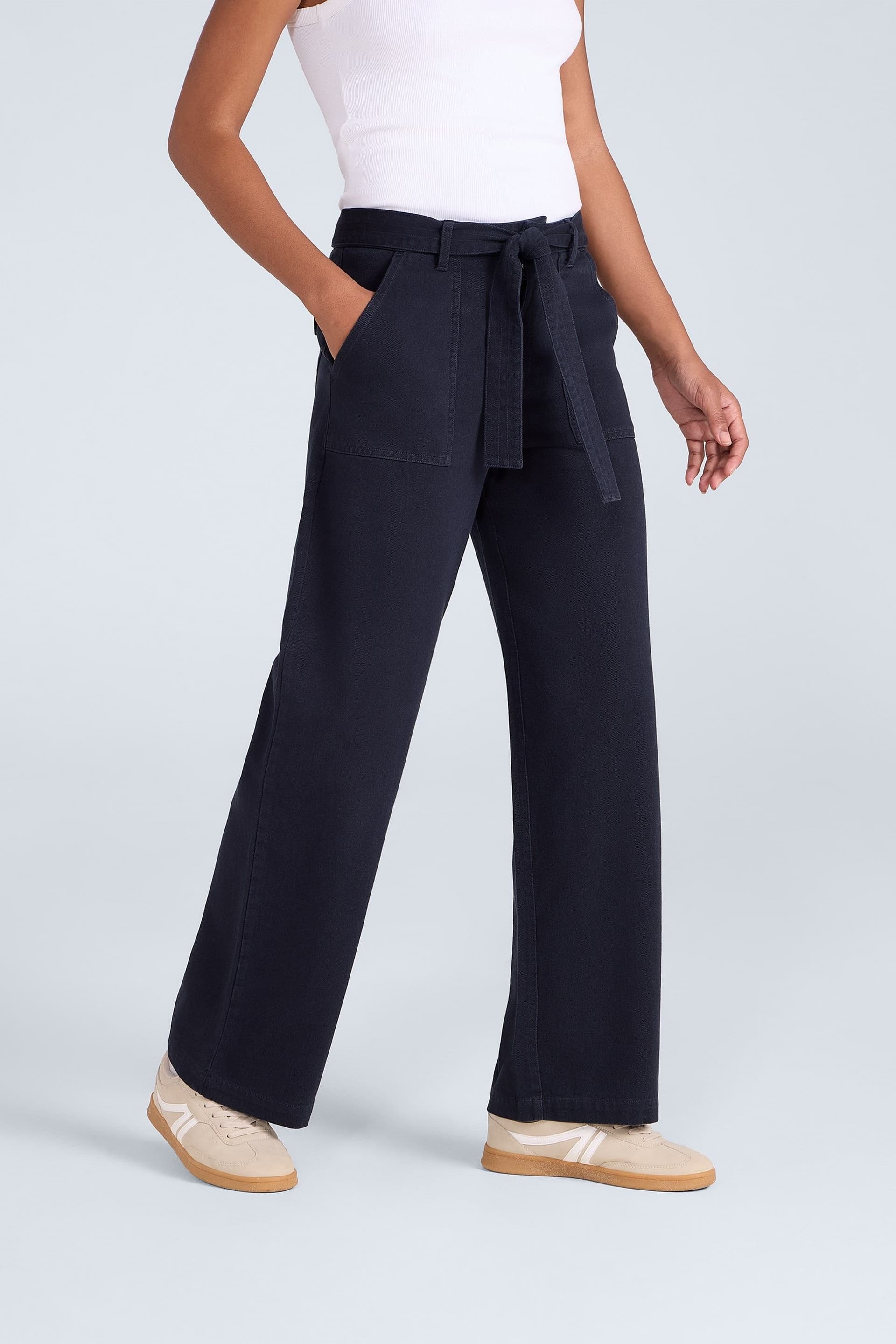 Animal Animal Navy High Waisted Adjustable Tie Belt Trousers