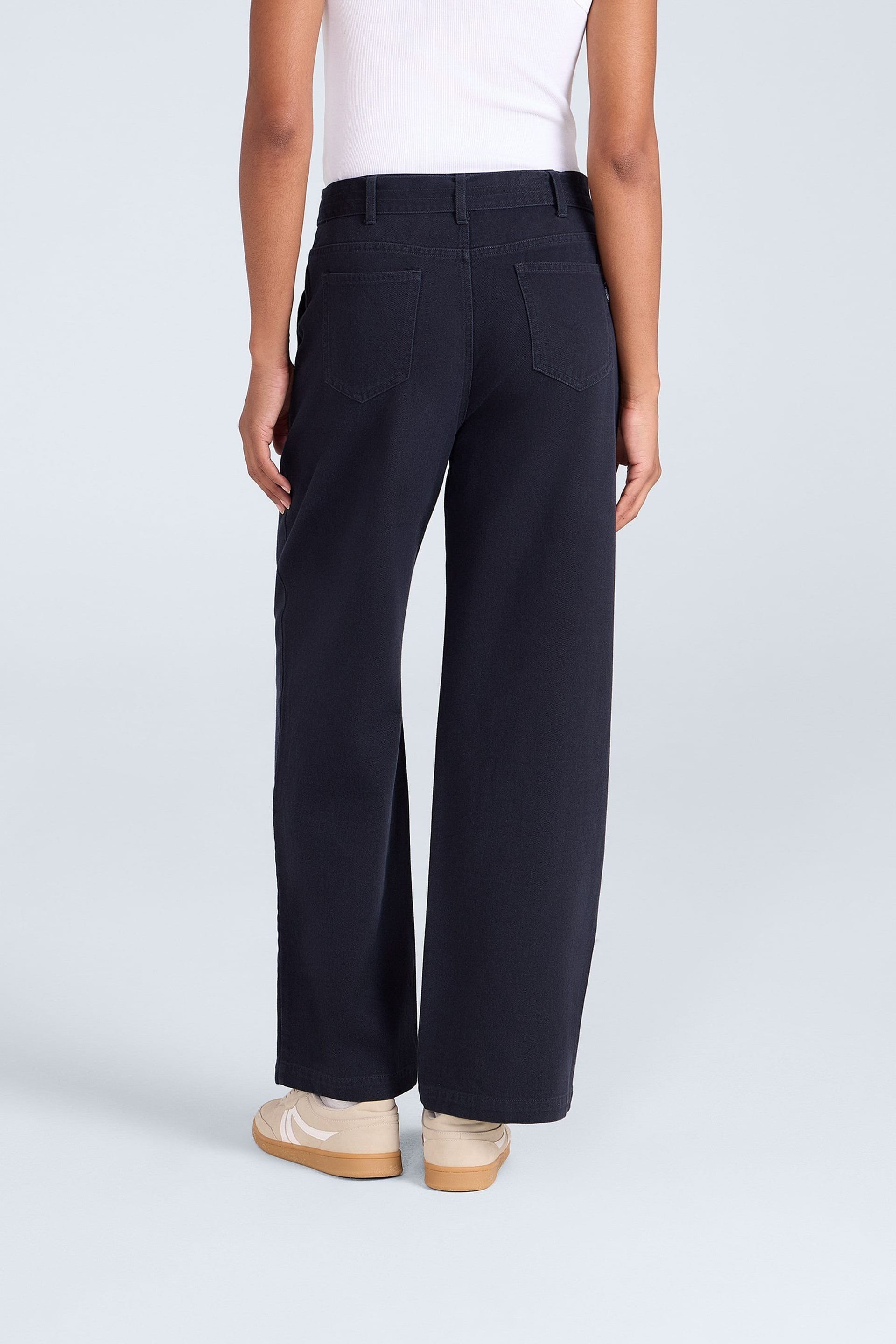Animal Animal Women's High Waisted Adjustable Tie Belt Smart Casual Straight Leg Trouser in Navy - 4