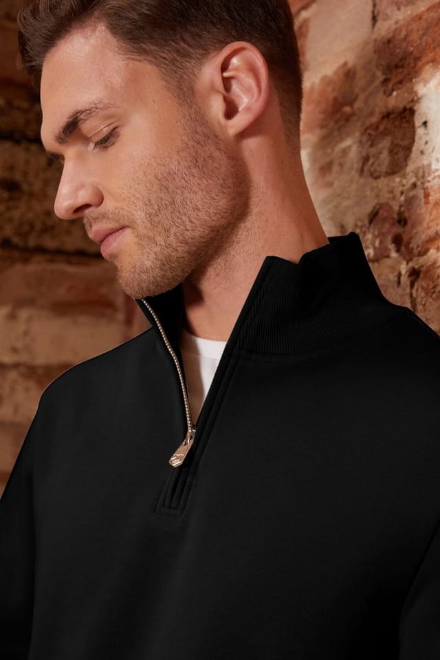 Threadbare Threadbare Men's Mock T-Shirt Quarter Zip Sweatshirt in Black - 3