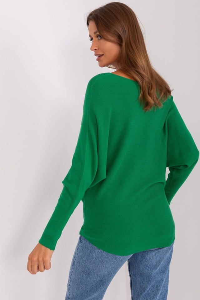 Love Lace Love Lace Women's Viscose Batwing Casual Round Neck Sweater in Green - 3