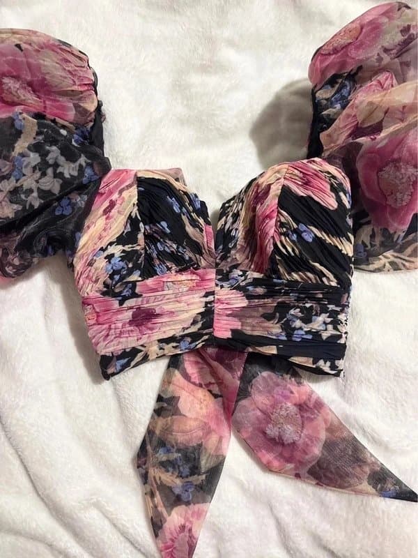 ASOS Gorgeous navy pink floral thick corset top 4 6 8