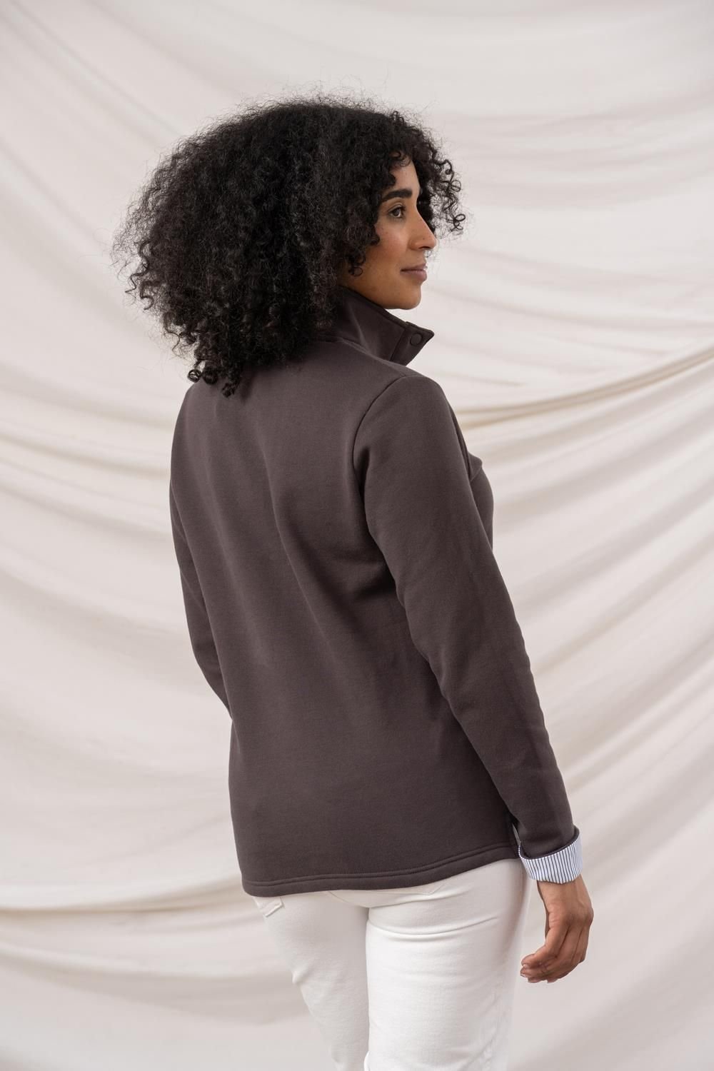 Lighthouse Clothing Lighthouse Clothing Women's Haven Jersey Popper Detail Cotton Top in Brown - 4