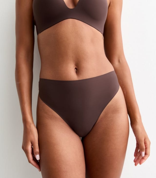 New Look Women's Brown Smooth High Waisted High Leg Thong New Look - 3